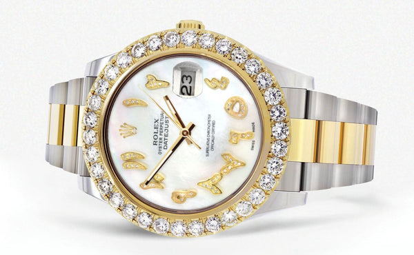 Rolex Datejust II Watch | 41 MM | 18K Yellow Gold & Stainless Steel | Custom Pearl Arabic Dial | Oyster Band
