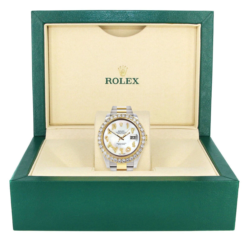 Rolex Datejust II Watch | 41 MM | 18K Yellow Gold & Stainless Steel | Custom Pearl Arabic Dial | Oyster Band