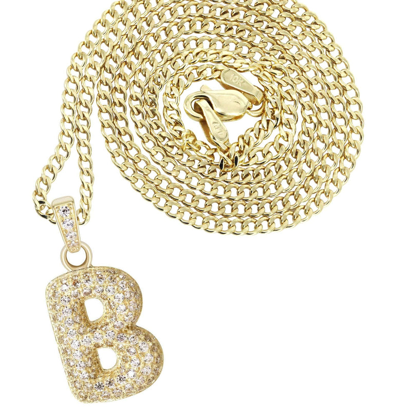 10K Yellow Gold Bubble Letter "B" CZ Necklace | Appx. 4.4 Grams
