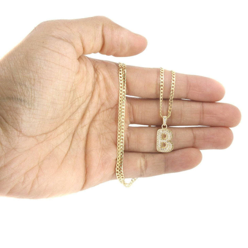 10K Yellow Gold Bubble Letter "B" CZ Necklace | Appx. 4.4 Grams