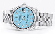 Diamond Rolex Watch | 68274 | Fluted Bezel | 31MM | Baby Blue Diamond Dial | Jubilee Band