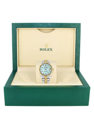 Diamond Gold Rolex Watch | 68273 | Fluted Bezel | 31MM | Baby Blue Diamond Dial | Jubilee Band