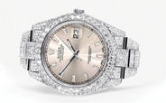 Diamond Iced Out Rolex Datejust 41 | 25 Carats Of Diamonds | Custom Dawn Pink Dial | Two Row | Oyster Band