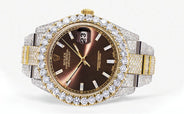 Diamond Iced Out Rolex Datejust 41 | 25 Carats Of Diamonds | Morocco Brown Diamond Dial | Two Tone | Oyster Band