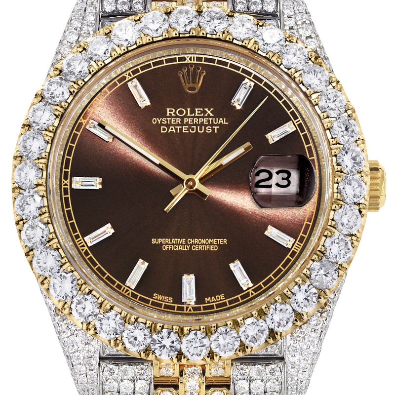 Diamond Iced Out Rolex Datejust 41 | 25 Carats Of Diamonds | Custom Morocco Brown Dial | Two Tone | Jubilee Band