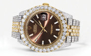 Diamond Iced Out Rolex Datejust 41 | 25 Carats Of Diamonds | Custom Morocco Brown Dial | Two Tone | Jubilee Band