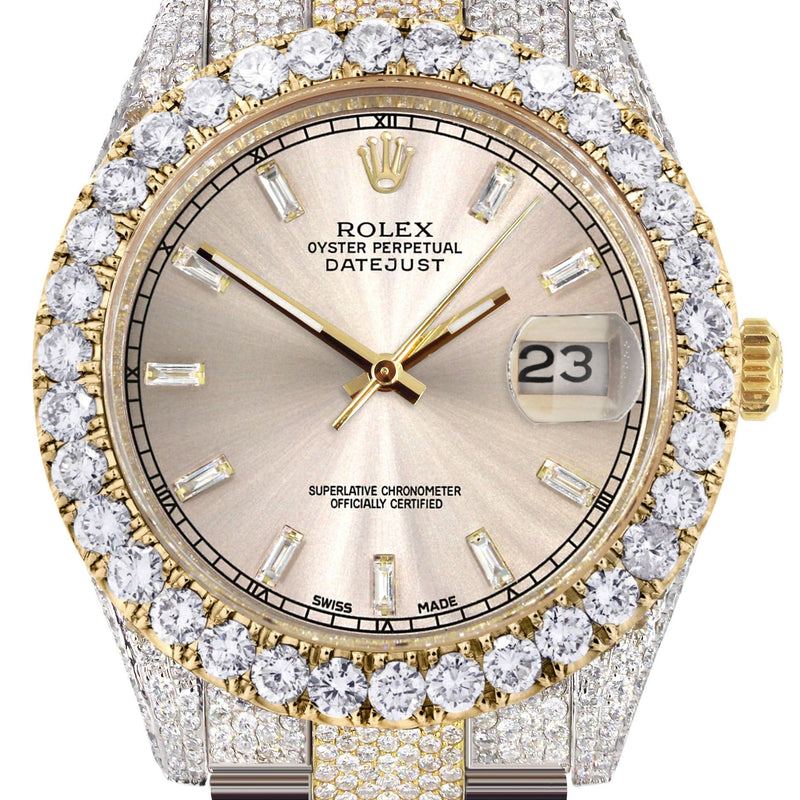 Diamond Iced Out Rolex Datejust 41 | 25 Carats Of Diamonds | Dawn Pink Diamond Dial | Two Tone | Oyster Band