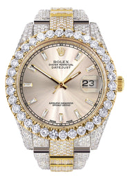 Diamond Iced Out Rolex Datejust 41 | 25 Carats Of Diamonds | Dawn Pink Diamond Dial | Two Tone | Oyster Band