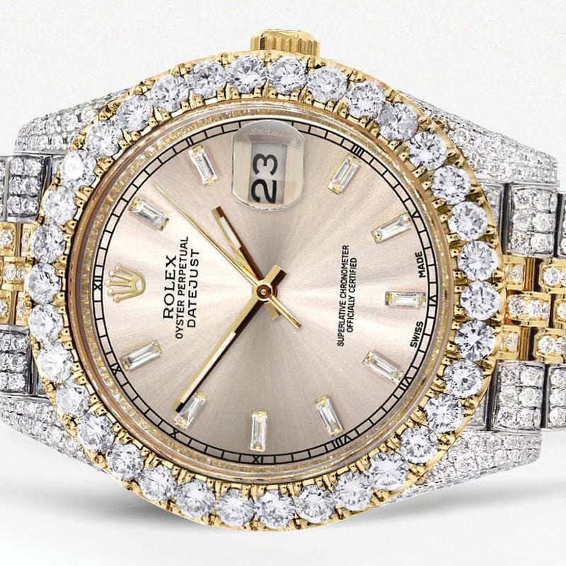 Diamond Iced Out Rolex Datejust 41 | 25 Carats Of Diamonds | Custom Dawn Pink Dial | Two Tone | Jubilee Band
