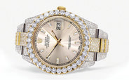 Diamond Iced Out Rolex Datejust 41 | 25 Carats Of Diamonds | Dawn Pink Diamond Dial | Two Tone | Oyster Band
