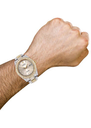 Diamond Iced Out Rolex Datejust 41 | 25 Carats Of Diamonds | Custom Dawn Pink Dial | Two Tone | Two Row | Oyster Band