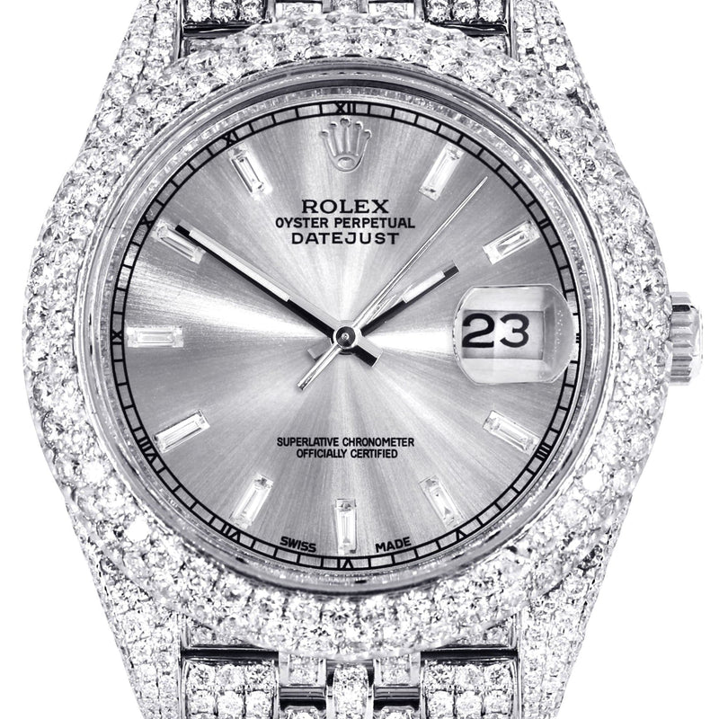 Diamond Iced Out Rolex Datejust 41 | 25 Carats Of Diamonds | Custom Silver Diamond Dial | Two Row | Jubilee Band