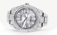 Diamond Iced Out Rolex Datejust 41 | 25 Carats Of Diamonds | Custom Silver Diamond Dial | Two Row | Oyster Band