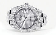 Womens Diamond Iced Out Rolex Datejust 41 | 25 Carats Of Diamonds | Custom Silver Diamond Dial | Two Row | Oyster Band