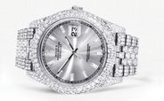 Diamond Iced Out Rolex Datejust 41 | 25 Carats Of Diamonds | Custom Silver Diamond Dial | Two Row | Jubilee Band