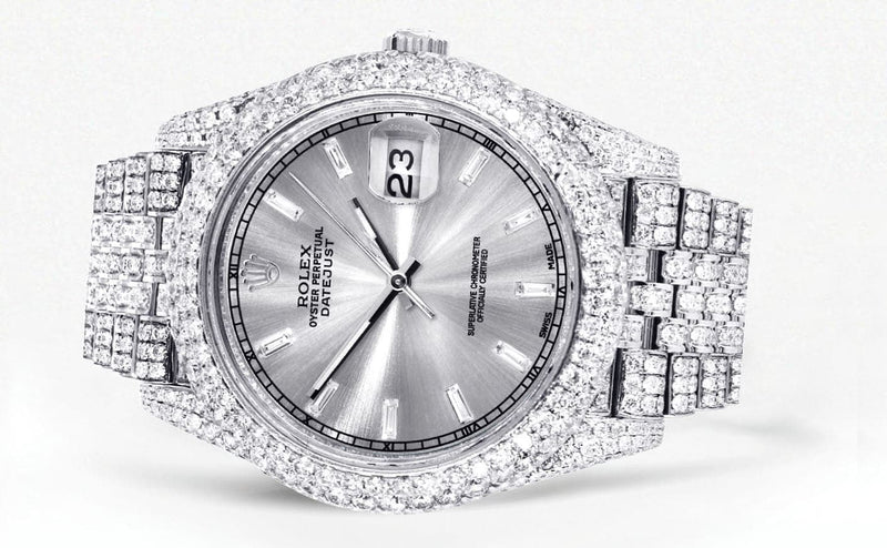 Diamond Iced Out Rolex Datejust 41 | 25 Carats Of Diamonds | Custom Silver Diamond Dial | Two Row | Jubilee Band