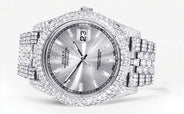 Womens Diamond Iced Out Rolex Datejust 41 | 25 Carats Of Diamonds | Custom Silver Diamond Dial | Two Row | Jubilee Band