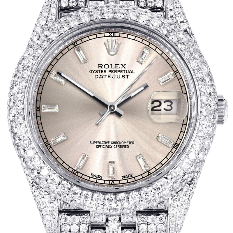 Womens Diamond Iced Out Rolex Datejust 41 | 25 Carats Of Diamonds | Dawn Pink Diamond Dial | Two Row | Jubilee Band