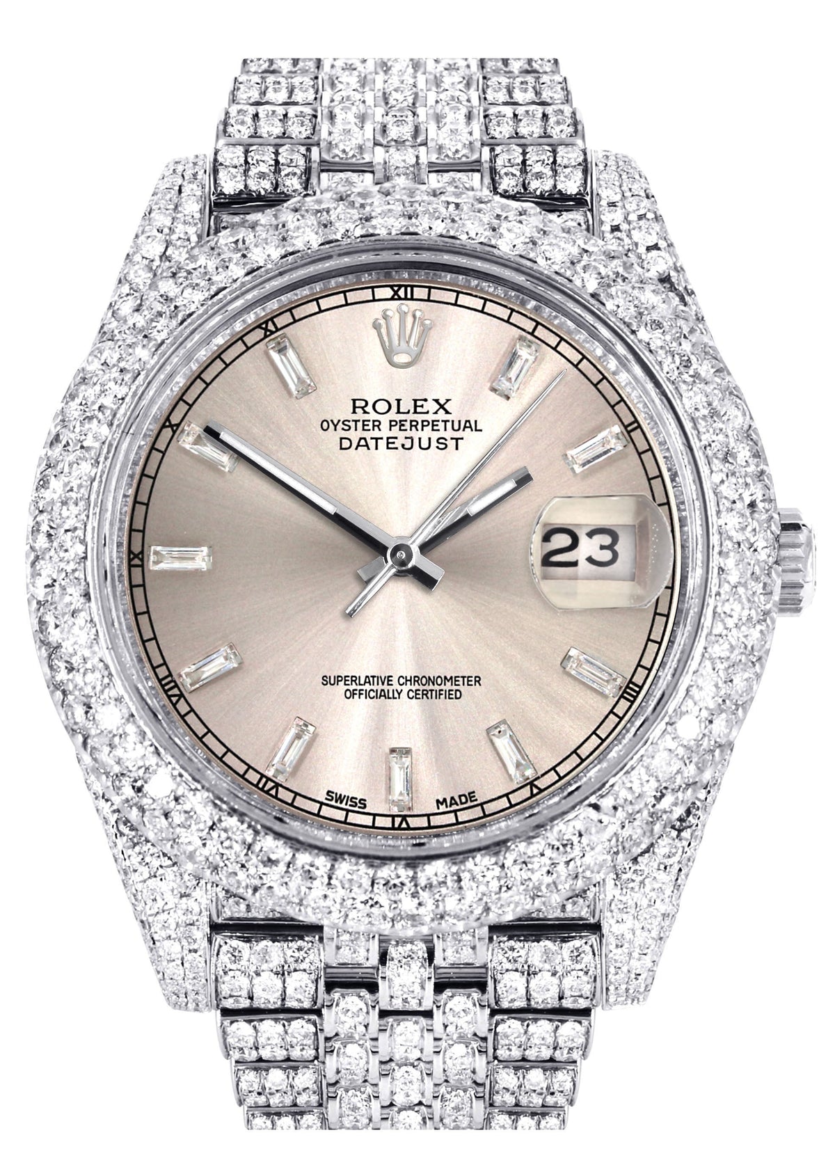 Womens Diamond Iced Out Rolex Datejust 41 | 25 Carats Of Diamonds | Dawn Pink Diamond Dial | Two Row | Jubilee Band
