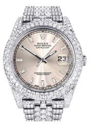 Diamond Iced Out Rolex Datejust 41 | 25 Carats Of Diamonds | Dawn Pink Diamond Dial | Two Row | Jubilee Band