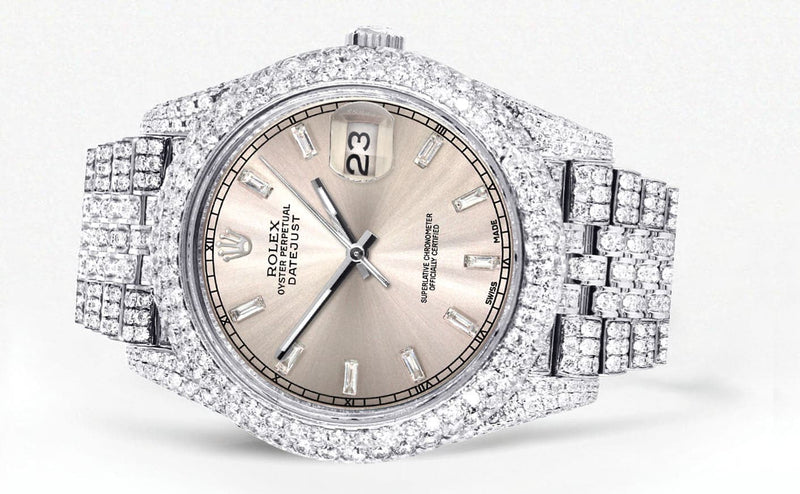 Diamond Iced Out Rolex Datejust 41 | 25 Carats Of Diamonds | Dawn Pink Diamond Dial | Two Row | Jubilee Band