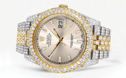 Womens Diamond Iced Out Rolex Datejust 41 | 25 Carats Of Diamonds | Custom Dawn Pink Dial | Two Tone | Two Row | Jubilee Band