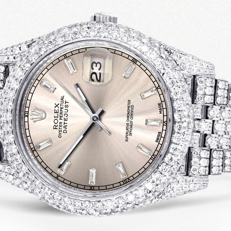 Womens Diamond Iced Out Rolex Datejust 41 | 25 Carats Of Diamonds | Dawn Pink Diamond Dial | Two Row | Jubilee Band