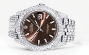 Womens Diamond Iced Out Rolex Datejust 41 | 25 Carats Of Diamonds | Morocco Brown Diamond Dial | Two Row | Jubilee Band