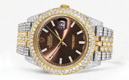 Diamond Iced Out Rolex Datejust 41 | 25 Carats Of Diamonds | Custom Morocco Brown Dial | Two Tone | Two Row | Jubilee Band