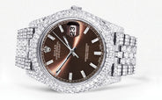 Diamond Iced Out Rolex Datejust 41 | 25 Carats Of Diamonds | Morocco Brown Diamond Dial | Two Row | Jubilee Band