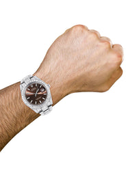 Diamond Iced Out Rolex Datejust 41 | 25 Carats Of Diamonds | Morocco Brown Dial | Two Row | Oyster Band
