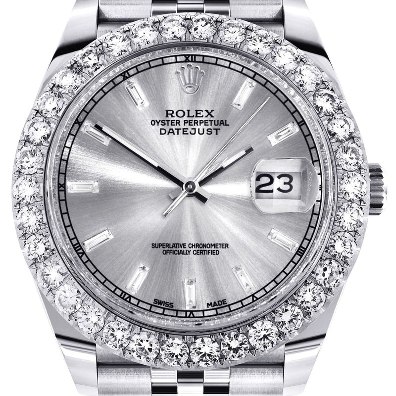 Rolex Datejust 41 Watch | 41 MM | Custom Silver Baguette Diamond Dial | Jubilee Band