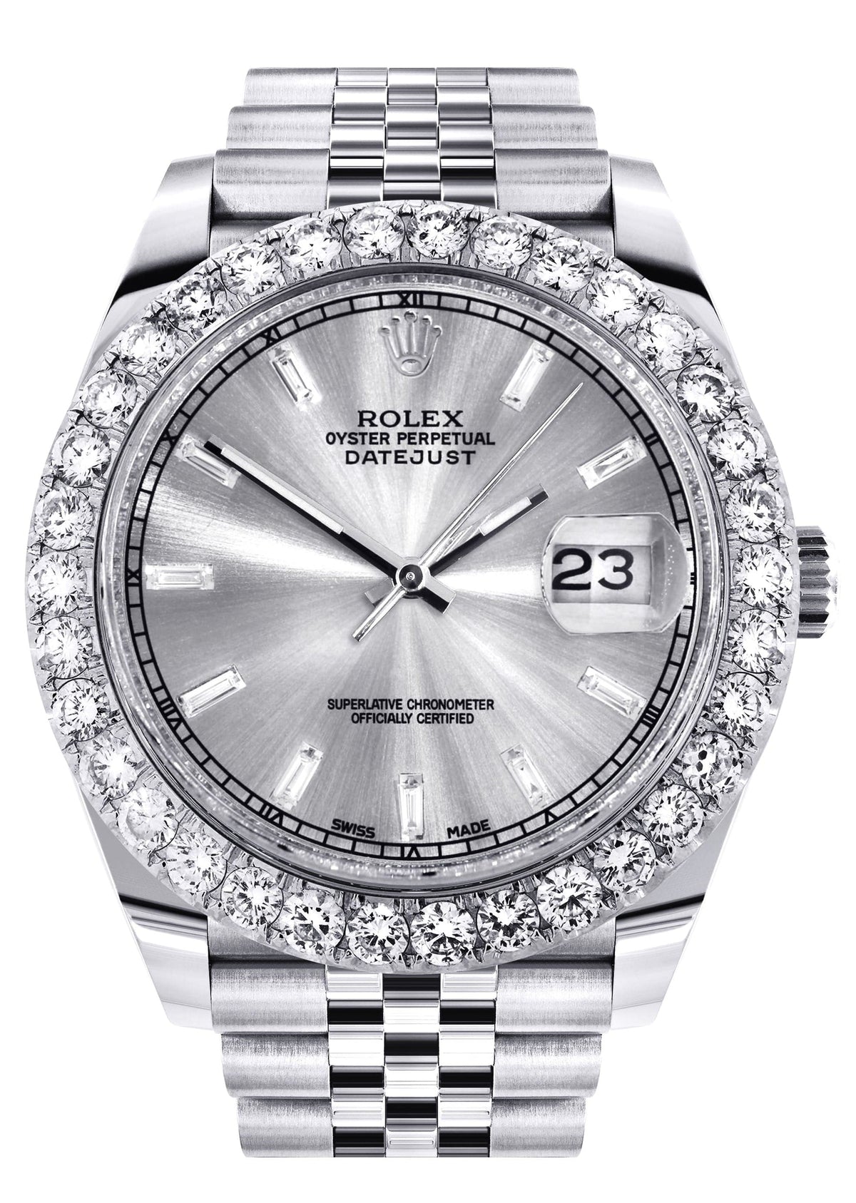 Rolex Datejust 41 Watch | 41 MM | Custom Silver Baguette Diamond Dial | Jubilee Band