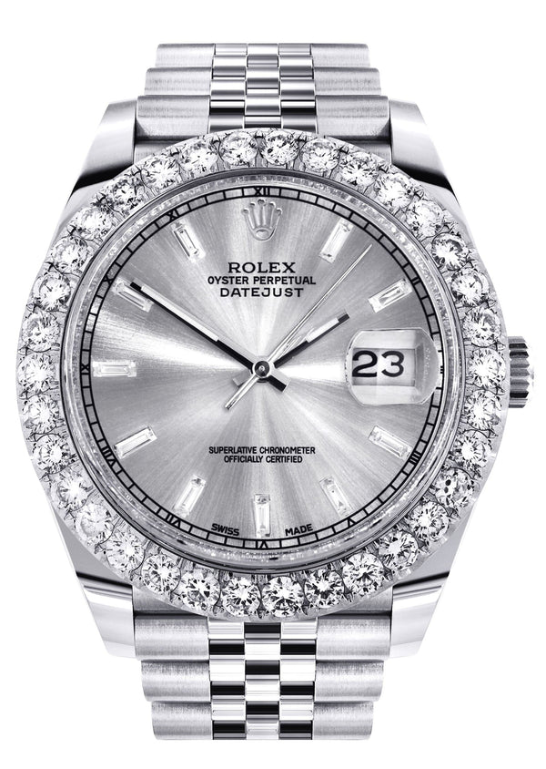 Rolex Datejust 41 Watch | 41 MM | Custom Silver Baguette Diamond Dial | Jubilee Band