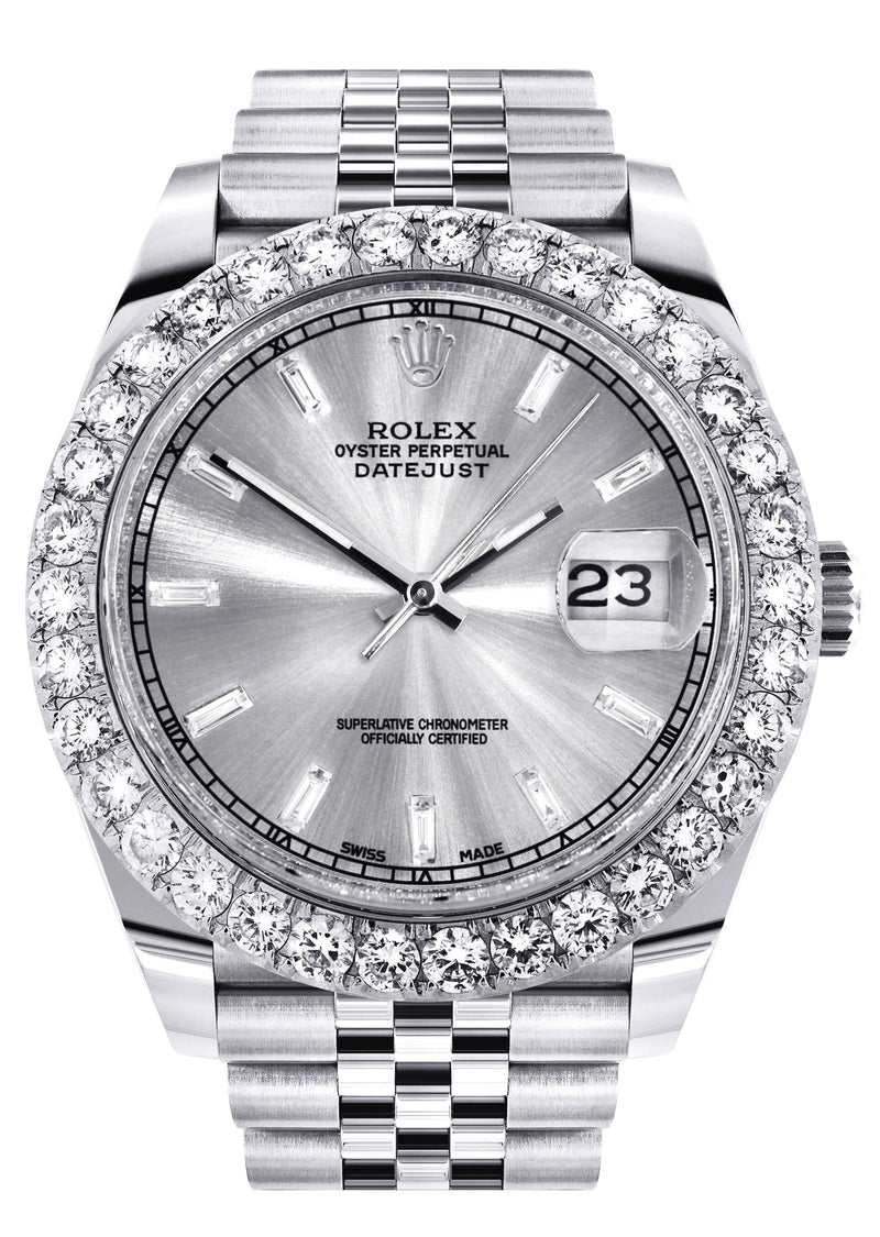 Rolex Datejust 41 Watch | 41 MM | Custom Silver Baguette Diamond Dial | Jubilee Band