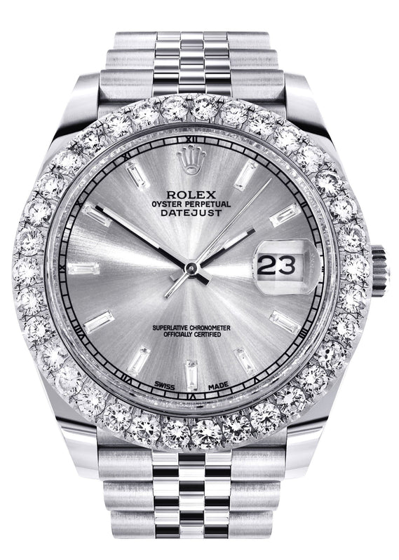 Rolex Datejust 41 Watch | 41 MM | Custom Silver Baguette Diamond Dial | Jubilee Band