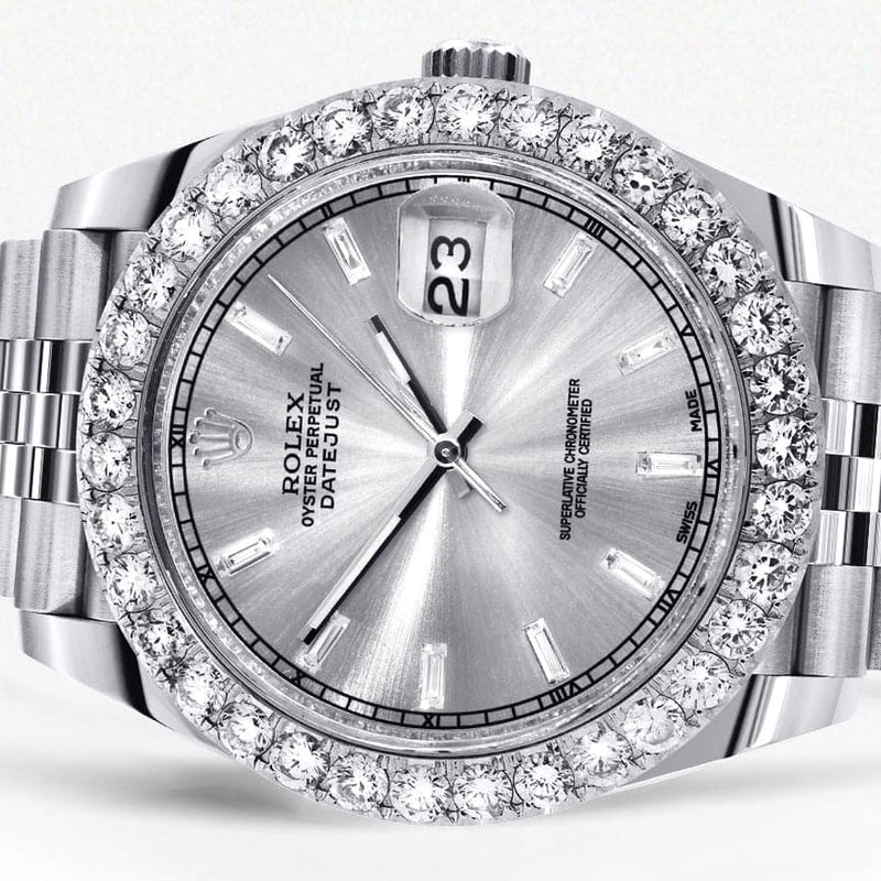 Rolex Datejust 41 Watch | 41 MM | Custom Silver Baguette Diamond Dial | Jubilee Band
