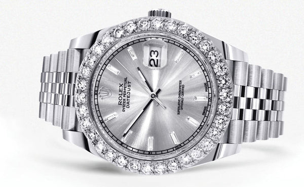 Rolex Datejust 41 Watch | 41 MM | Custom Silver Baguette Diamond Dial | Jubilee Band