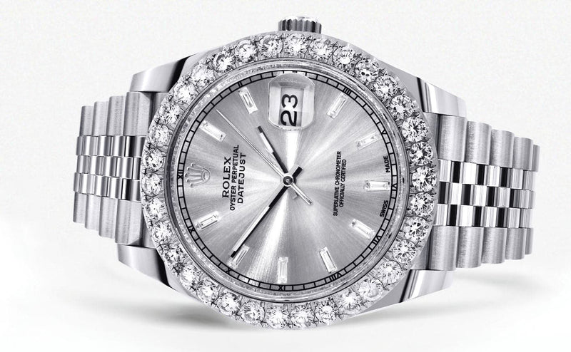 Rolex Datejust 41 Watch | 41 MM | Custom Silver Baguette Diamond Dial | Jubilee Band