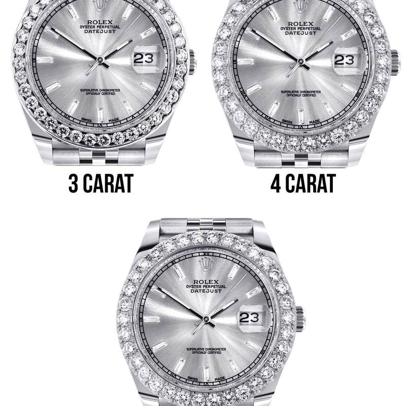 Rolex Datejust 41 Watch | 41 MM | Custom Silver Baguette Diamond Dial | Jubilee Band