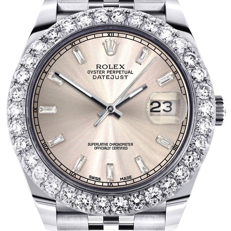 Rolex Datejust 41 Watch | 41 MM | Custom Crème Baguette Diamond Dial | Jubilee Band