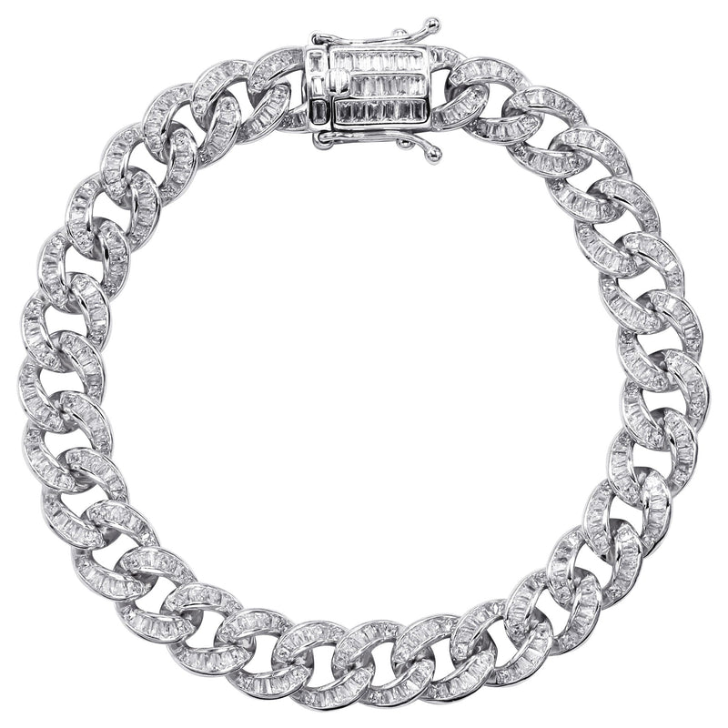 Silver White Baguette CZ Ice Curb Bracelet