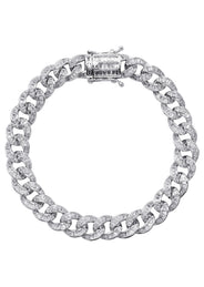 Silver White Baguette CZ Ice Curb Bracelet