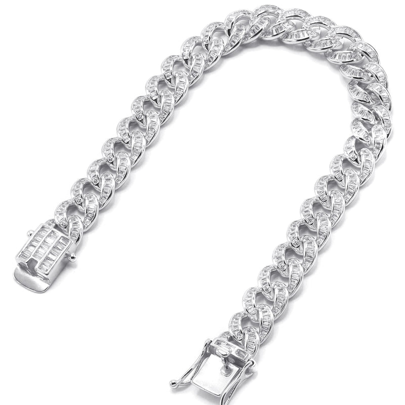 Silver White Baguette CZ Ice Curb Bracelet
