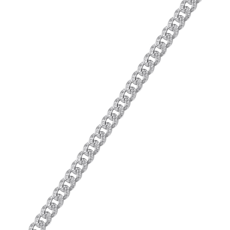 Silver White Baguette CZ Ice Curb Bracelet