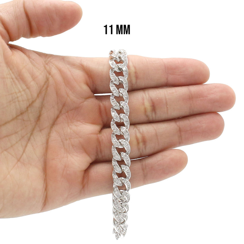 Silver White Baguette CZ Ice Curb Bracelet