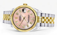 Diamond Gold Rolex Watch | 68273 | Fluted Bezel | 31MM | Pink Mother of Pearl Diamond Dial | Jubilee Band