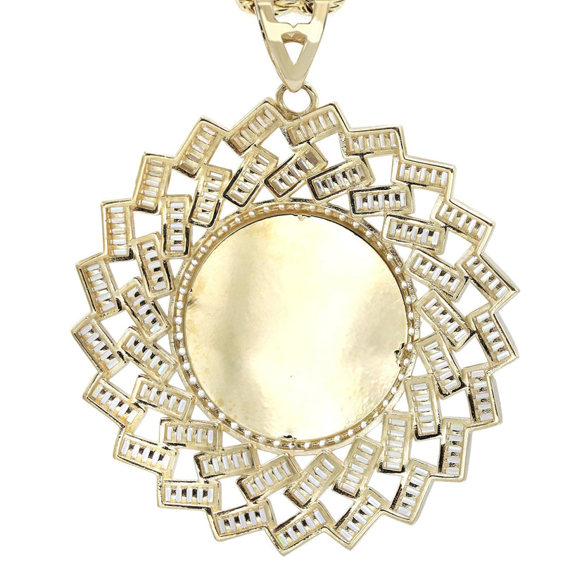 10K Yellow Gold Baguette Round Picture Necklace | Appx. 25 Grams