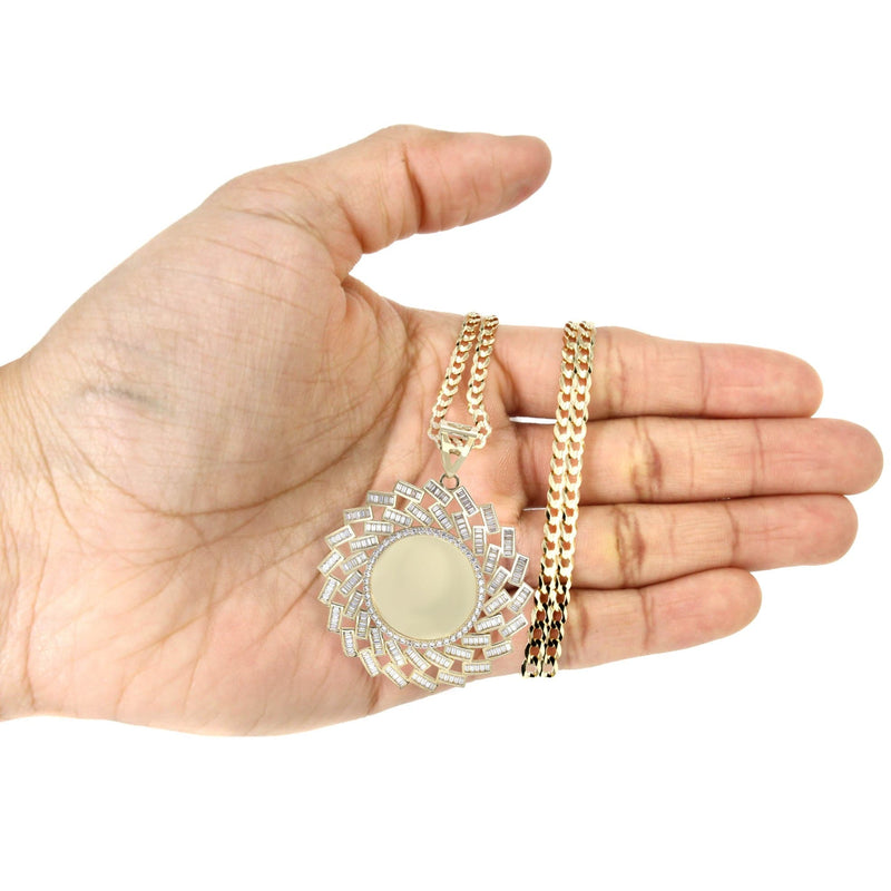 10K Yellow Gold Baguette Round Picture Necklace | Appx. 25 Grams