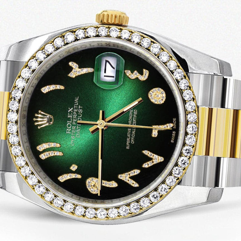 116233 | Gold & Steel Rolex Datejust Watch | 36Mm | Green Black Arabic Diamond Dial | Oyster Band